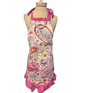Fancy Kitchen Apron Colorful Faux Pearls Tie Back Pocket